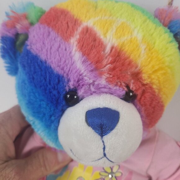 Build A Bear Rainbow Striped Rainbow Peace Sign Teddy Bear Stuffed Plush Florida - Picture 6 of 8